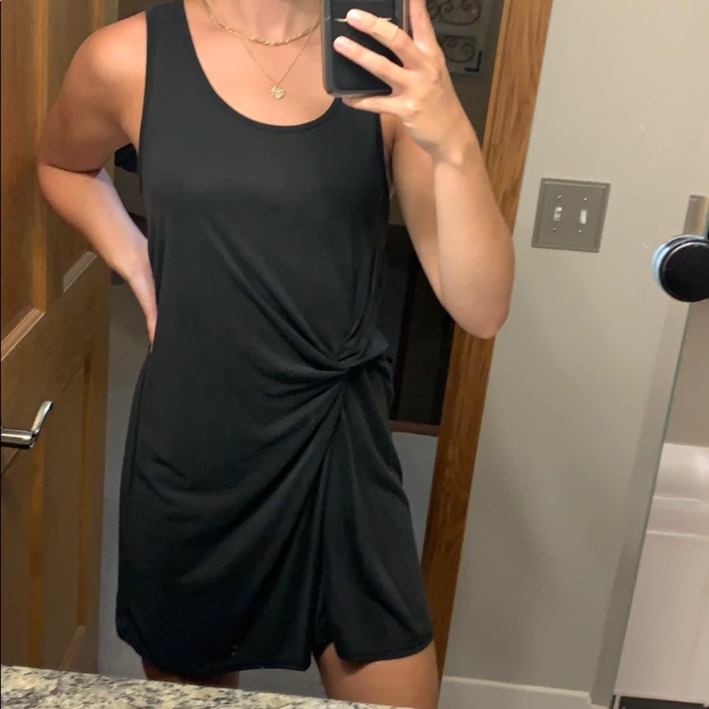 Black slip on dress with tie detail